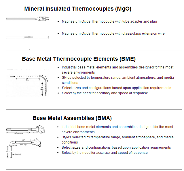 Industrial Thermocouple Product Pic 1 Mgo thermocouple, base metal thermocouple, type K thermocouple